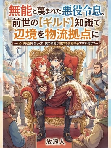 「「無能」と蔑まれた悪役令息、前世の【ギルド】知識で辺境を物流拠点に ～ハンザ同盟もびっくり、僕の領地が世界の交易中心ですが何か？～: 剣も魔法も使わない最強の領地経営！物流革命と銀行システムで大国を実効支配する爽快・内政ファンタジー」の表紙。悪役令息、物流、領地経営の要素を含む領地経営・内政ファンタジー。