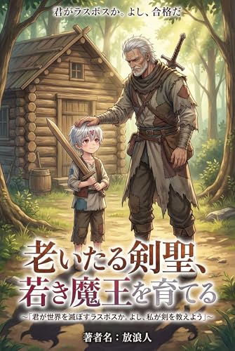 「老いたる剣聖、若き魔王を育てる: 「君が世界を滅ぼすラスボスか。よし、私が剣を教えよう」」の表紙。剣聖、魔王、師弟の要素を含むファンタジー。
