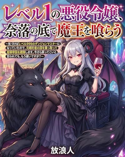 「レベル1の悪役令嬢、奈落の底で魔王を喰らう: ～気づけばレベル999のダンジョンマスターになっていたので、元婚約者の国を乗っ取って魔導帝国を建国します。今さら戻ってこいと言われても、もう遅いですが？～」の表紙。悪役令嬢、魔王、成り上がりの要素を含む悪役令嬢・婚約破棄。