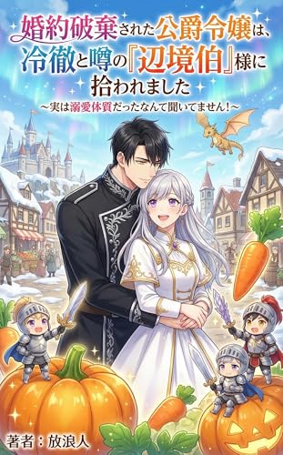 「婚約破棄された公爵令嬢は、冷徹と噂の「辺境伯」様に拾われました: ～実は溺愛体質だったなんて聞いてません！～」の表紙。婚約破棄、辺境伯、溺愛の要素を含む女性向け異世界恋愛。