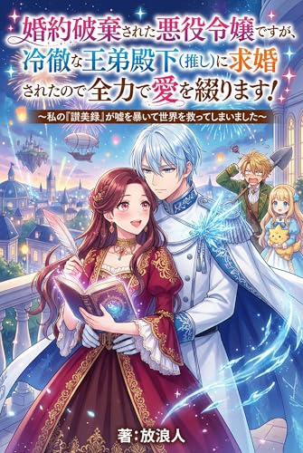 「婚約破棄された悪役令嬢ですが、冷徹な王弟殿下（推し）に求婚されたので全力で愛を綴ります！: ～私の『讃美録』が嘘を暴いて世界を救ってしまいました～」の表紙。悪役令嬢、婚約破棄、推しの要素を含む女性向け異世界恋愛。