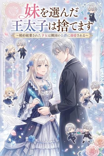 「妹を選んだ王太子は捨てます: 婚約破棄された才女は隣国の公爵に溺愛される」の表紙。婚約破棄、溺愛、公爵の要素を含む女性向け異世界恋愛。